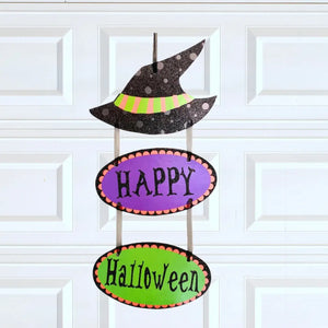 Glitter Happy Halloween Witch Hat Door Hanging Ornament