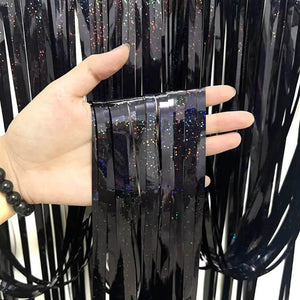 Laser Glitter Black Foil Fringe Party Rain Curtain