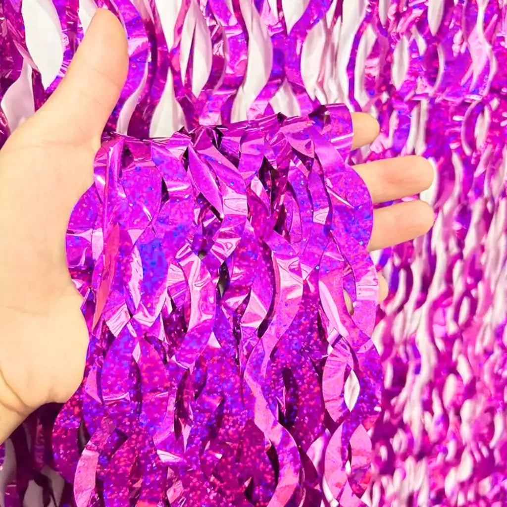 Laser Glitter Wavy Hot Pink Tinsel Fringe Foil Curtain party decorations