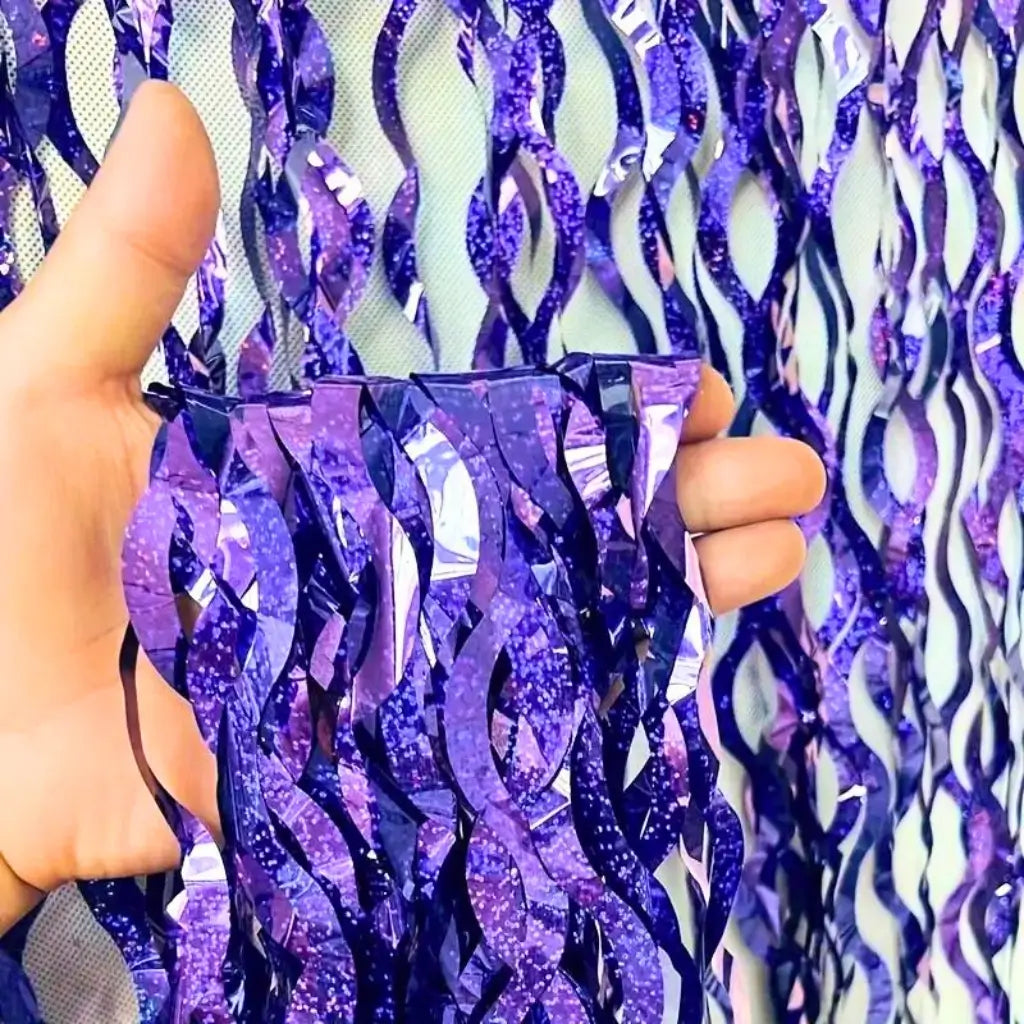 Laser Glitter Wavy Purple Fringe Foil Curtain