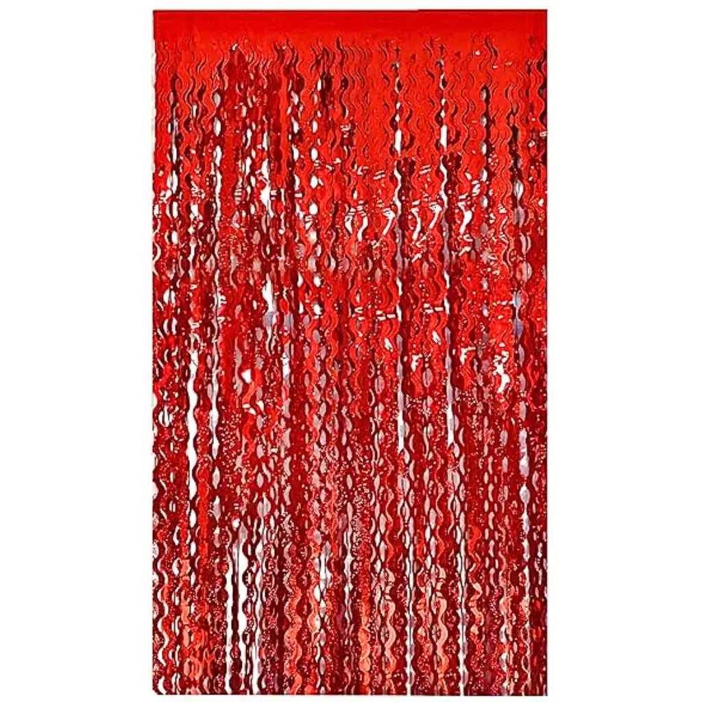 Laser Glitter Wavy Red Tinsel Fringe Foil Curtain christmas decor