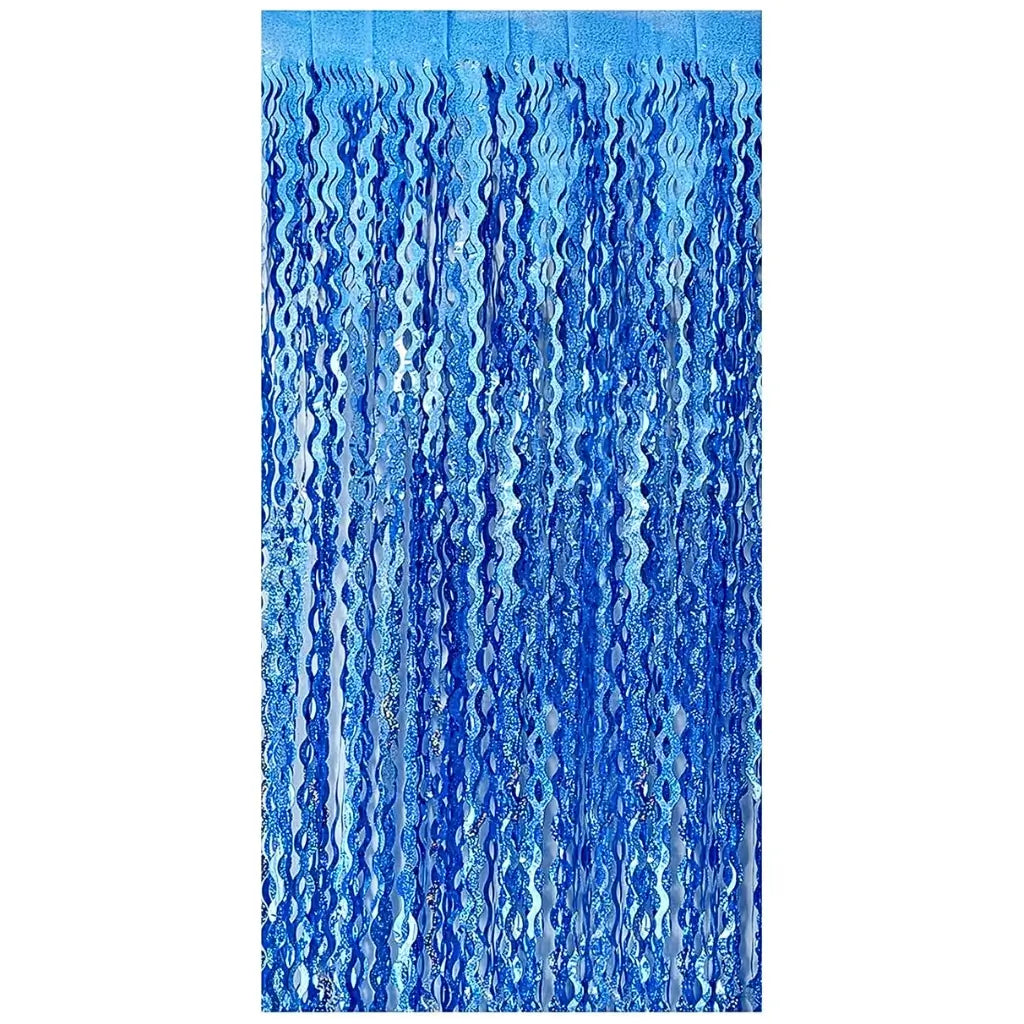Laser Glitter Wavy Blue Tinsel Fringe Foil Curtain
