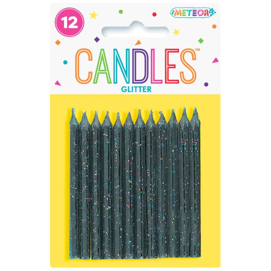 Glitter Midnight Black Candles 12pk