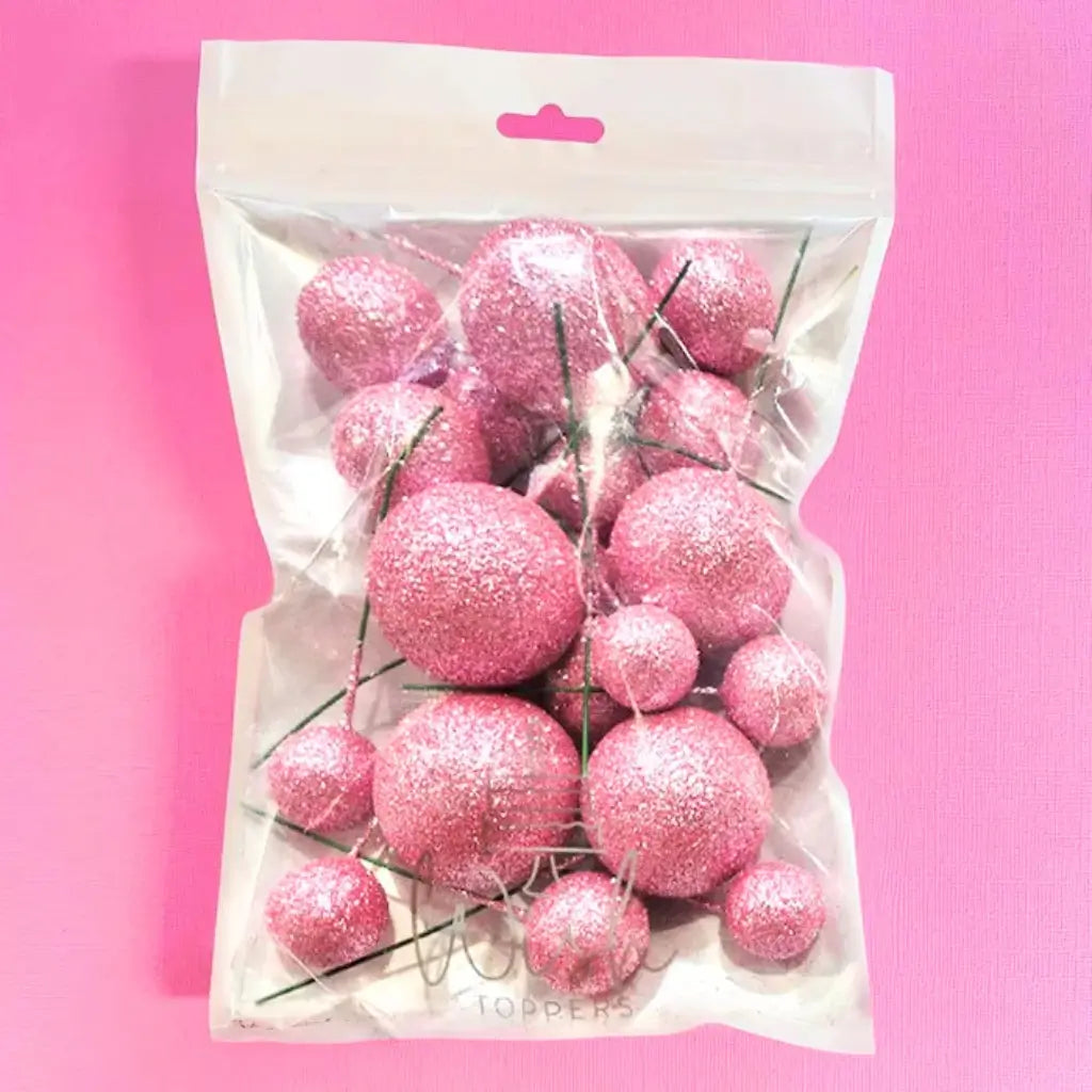 Glitter Pink Foam Ball Cake Decorating Set