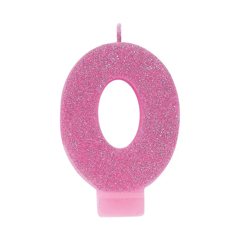 Glitter Pink Number 0 Candle