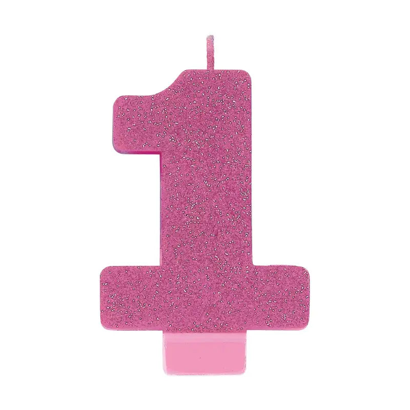 Glitter Pink Number 1 Candle