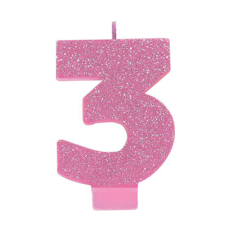 Glitter Pink Number 3 Candle