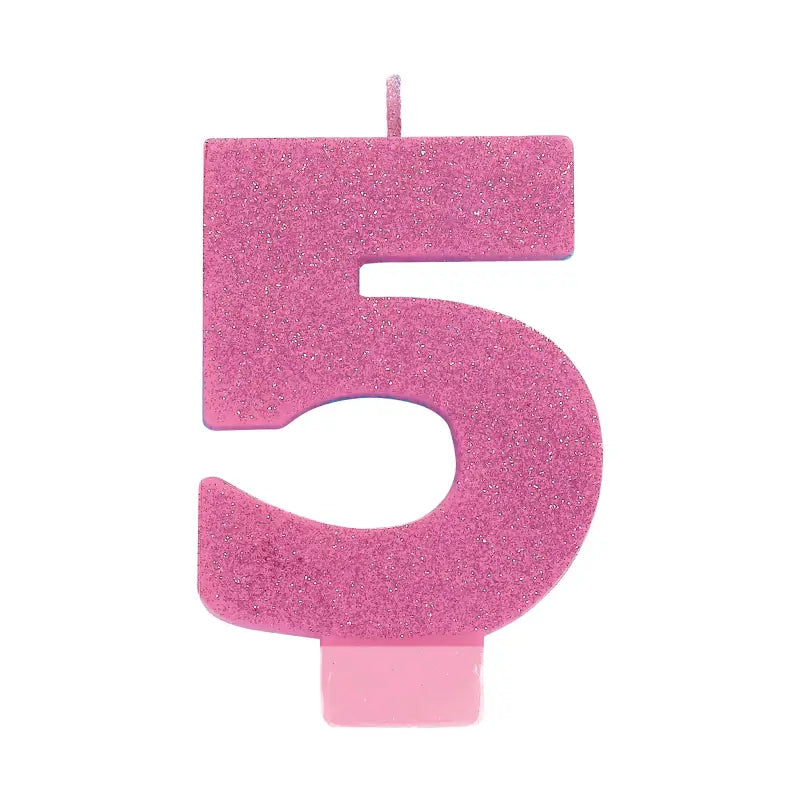 Glitter Pink Number 5 Candle