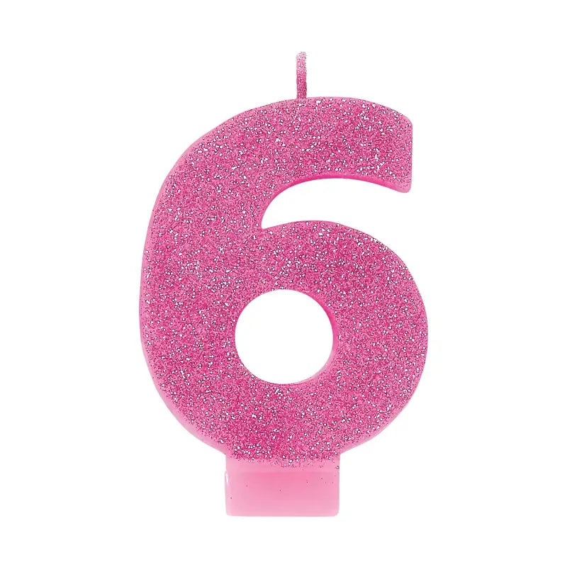 Glitter Pink Number 6 Candle