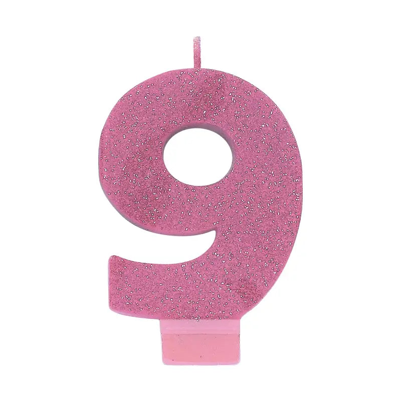 Glitter Pink Number 9 Candle