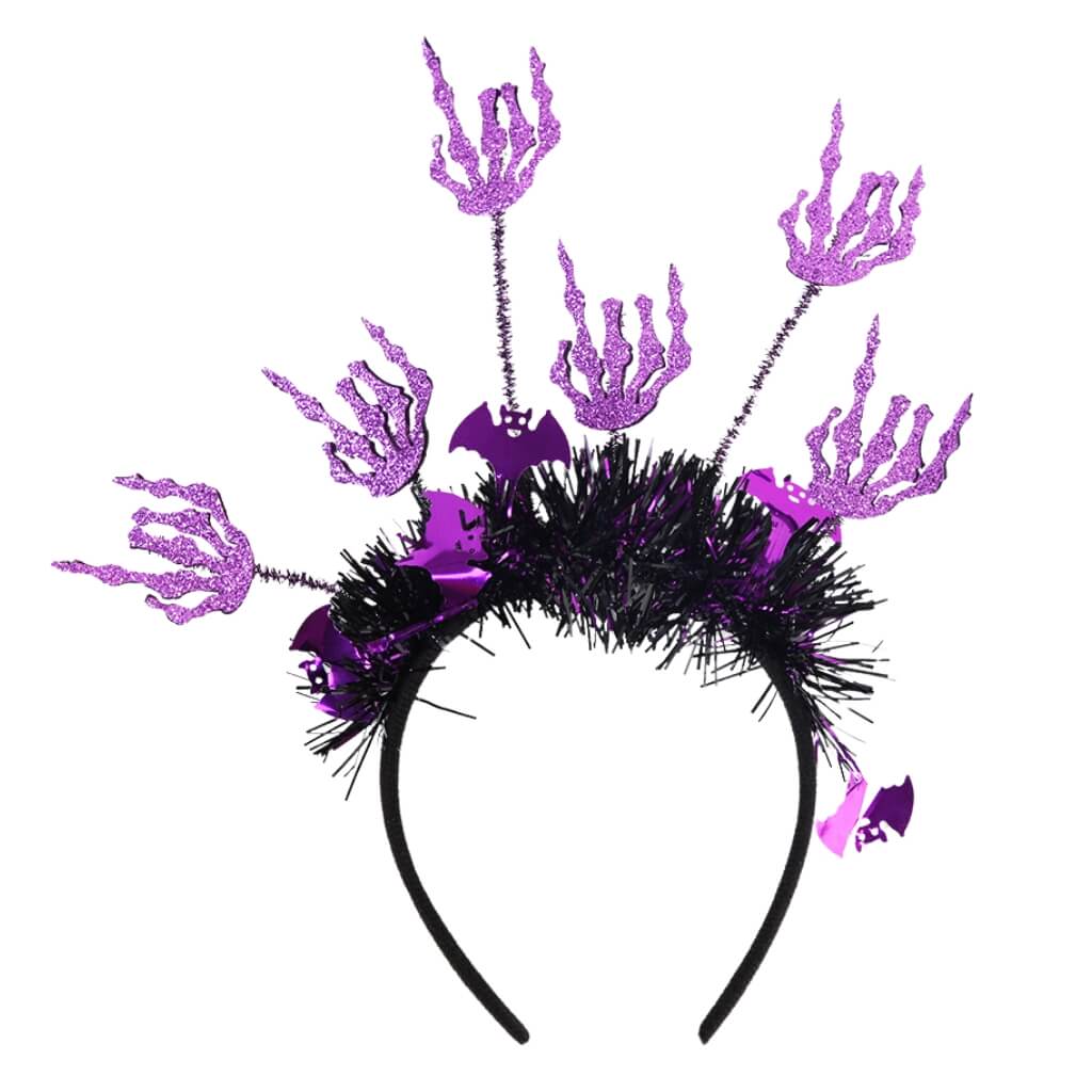 glitter Purple Skeleton Hand Foil Tinsel Headband halloween costumes hair accessory