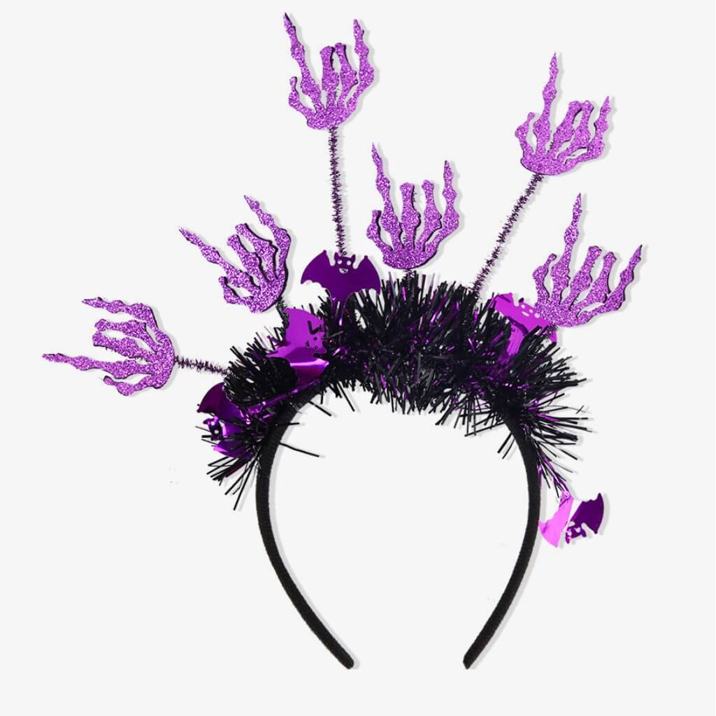 glitter Purple Skeleton Hand Foil Tinsel Headband halloween costumes hair accessory