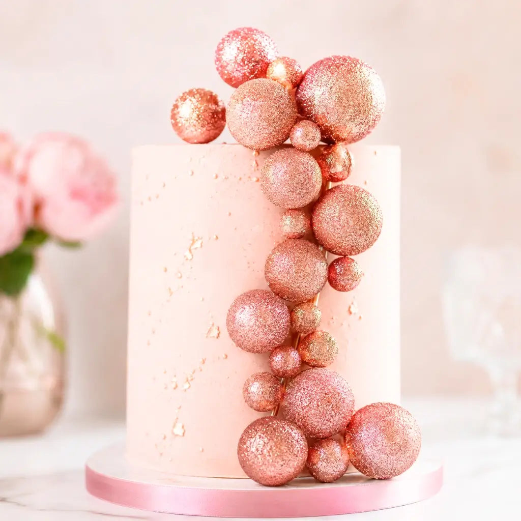 Glitter Rose Gold Foam Ball Cake Topper Set 20pk