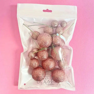 Glitter Rose Gold Foam Ball Cake Topper Set 20pk