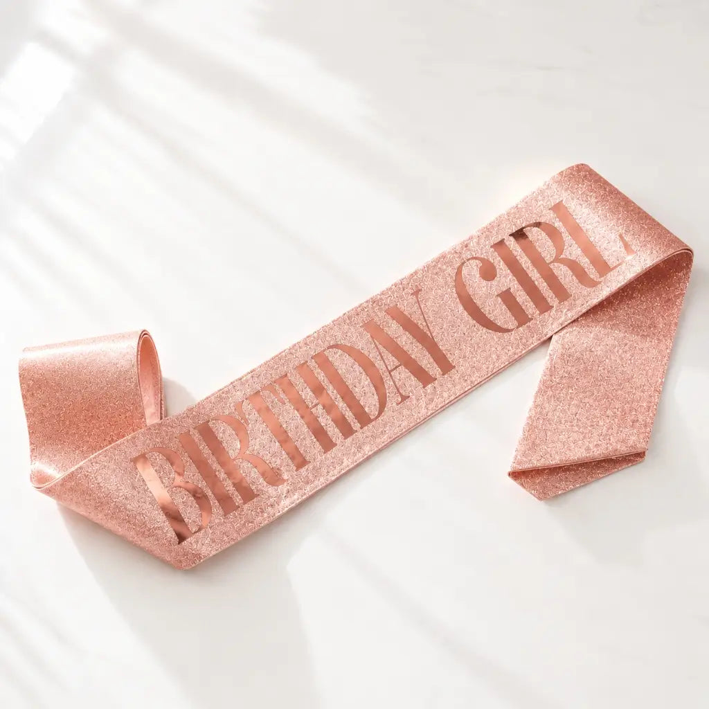 Deluxe Glitter BIRTHDAY GIRL Rose Gold Sash - Rose Gold Foil Print