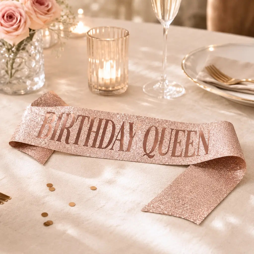 Deluxe Glitter Rose Gold Birthday Queen Sash