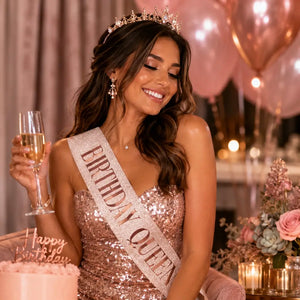 Deluxe Glitter Rose Gold Birthday Queen Sash Party Accessory