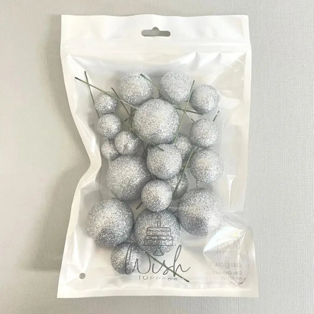 Decorative silver foam balls for birthday and wedding cakes