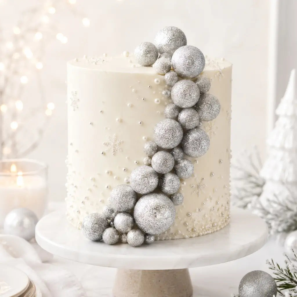 Glitter Silver Deco Foam Ball Cake Topper Set 20 Pack