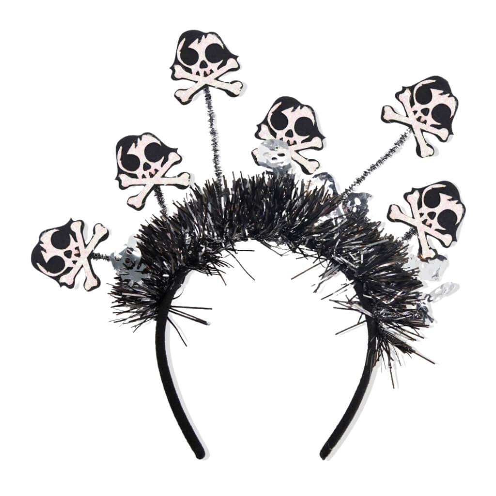 Glitter Skulls & Crossbones Foil Tinsel Headband