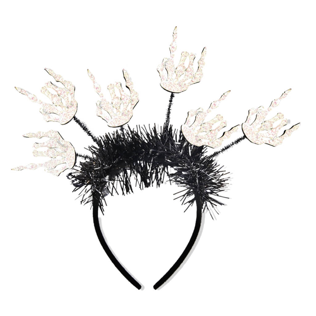 Glitter White Skeleton Hand Foil Tinsel Headband hair costumes accessory