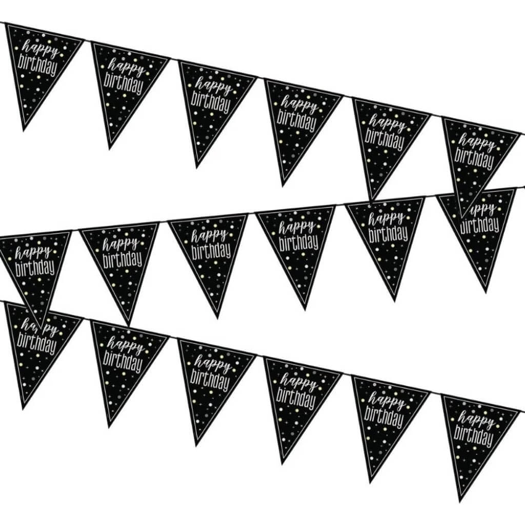Glitz Black Happy Birthday Foil Flag Banner 274cm