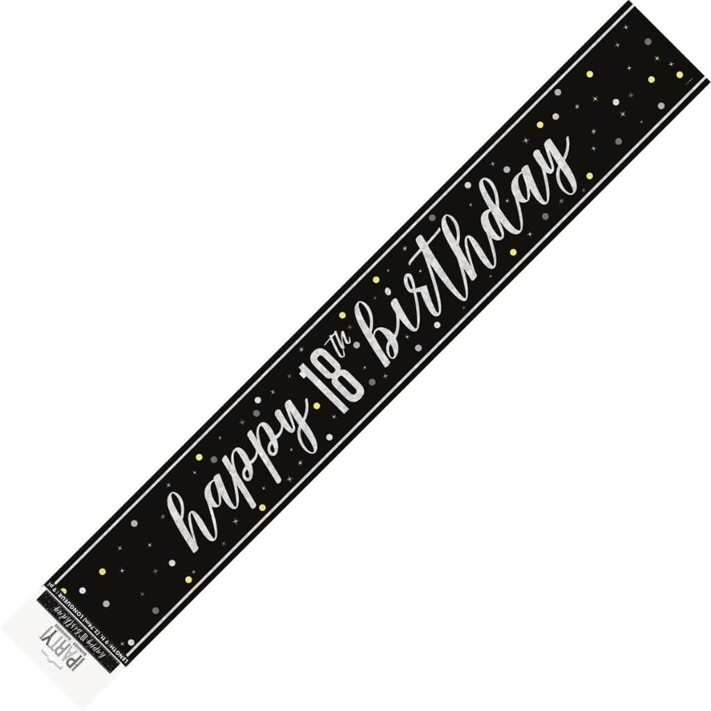 Glitz Black Happy 18th Birthday Foil Banner 2.74m