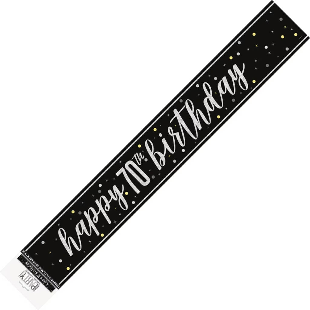 Glitz Black Happy 70th Birthday Foil Banner 274cm party decoration