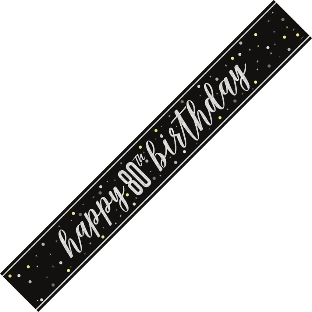 Glitz Black Happy 80th Birthday Foil Banner 274cm party decoration