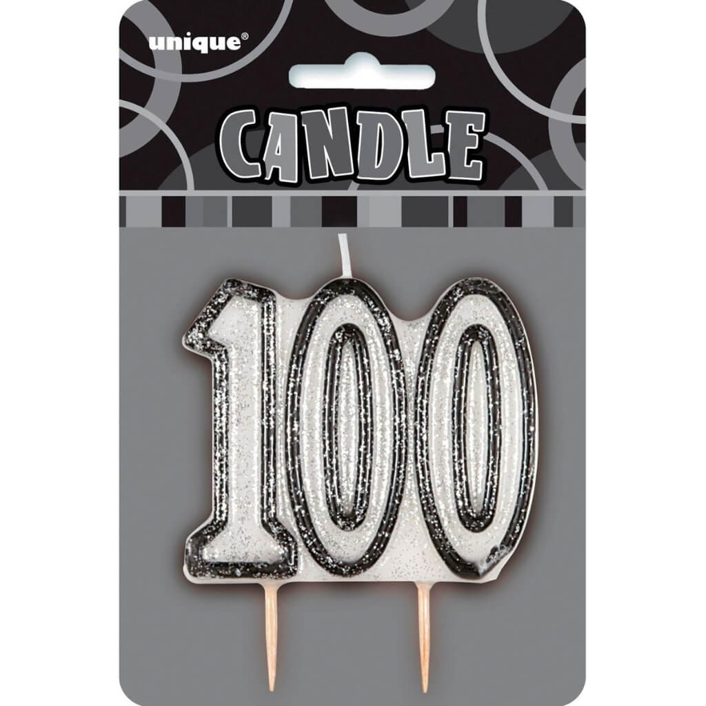 Glitz Black Numeral Birthday Candle - Age 100 birthday cake decoration
