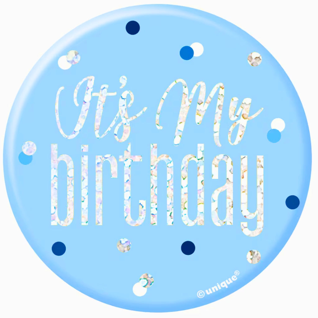 Glitz Blue It's My Birthday Badge 7.6cm boys birthday party outfit accessory