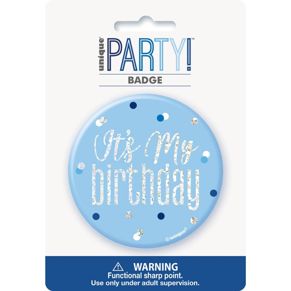 Glitz Blue It's My Birthday Badge 7.6cm boys birthday party outfit accessory