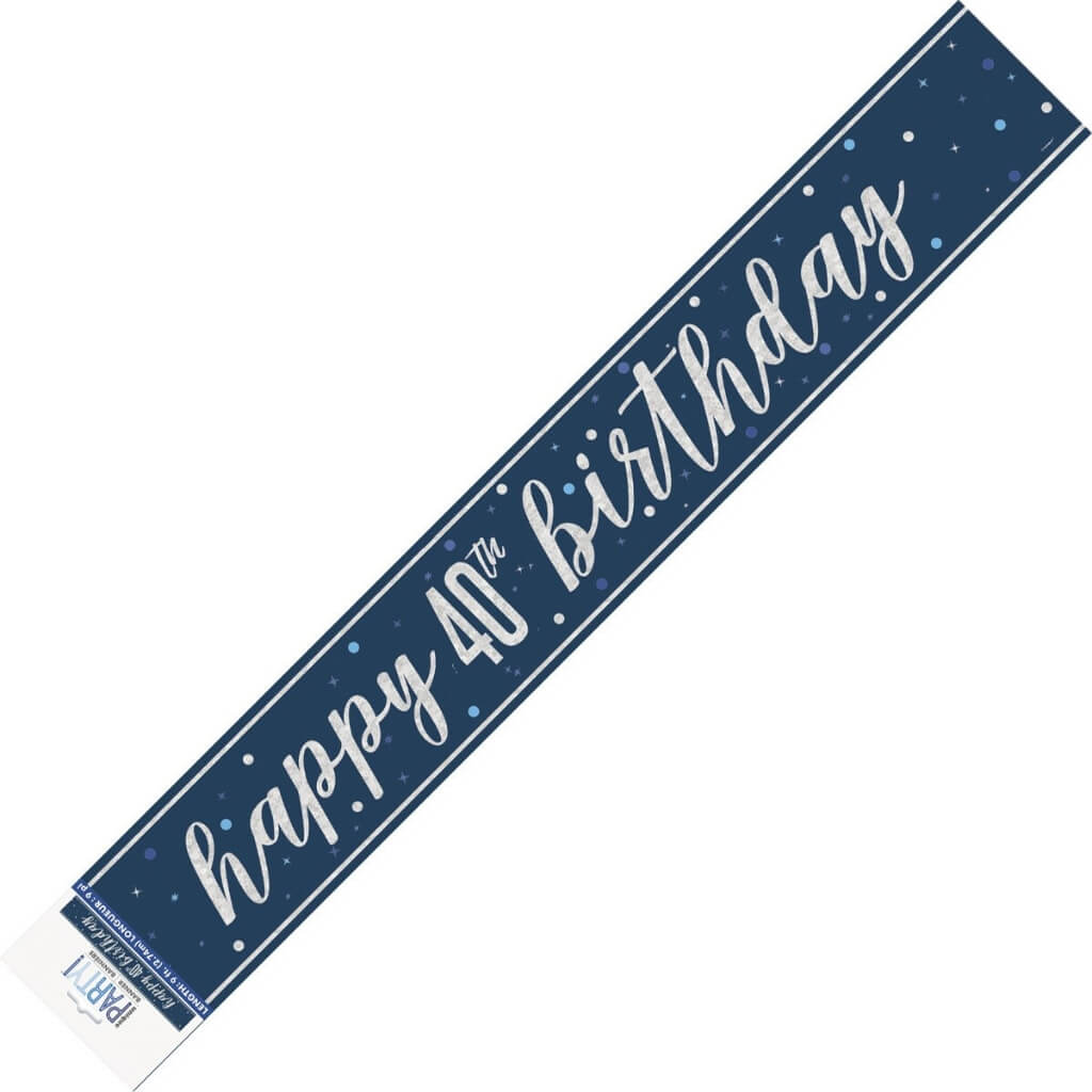 Glitz Blue Happy 40th Birthday Foil Banner 2.74m