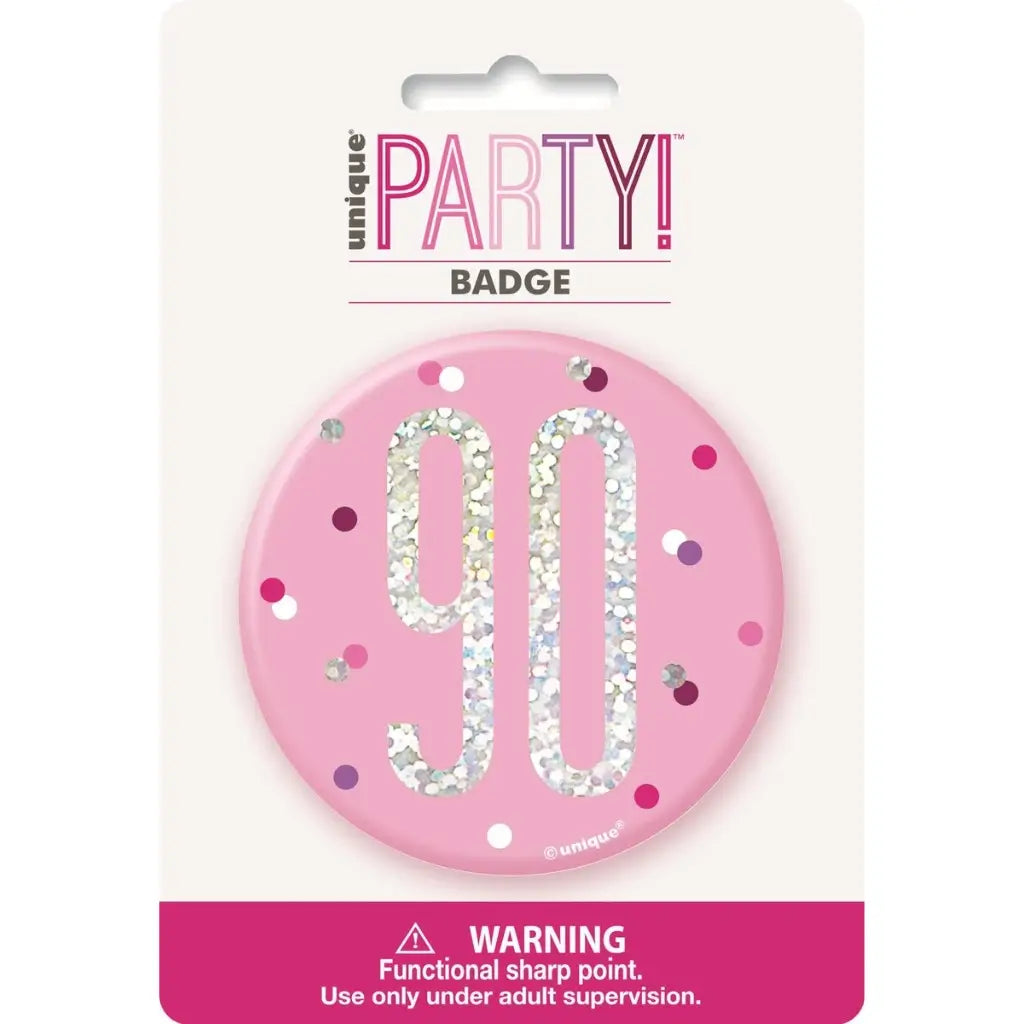 90th birthday celebration badge with holographic 90 design