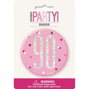 90th birthday celebration badge with holographic 90 design