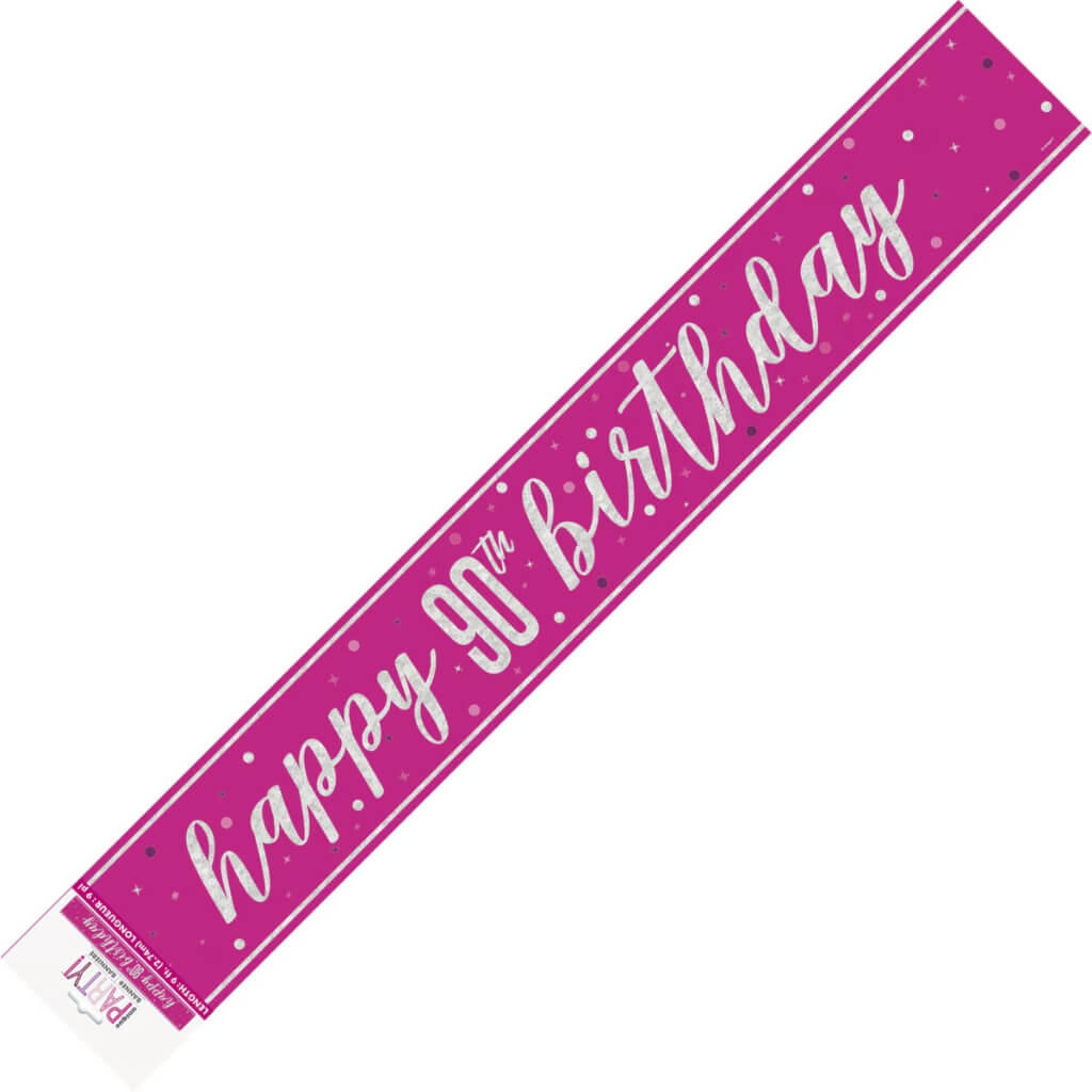 Glitz Pink Happy 90th Birthday Foil Banner 2.74m party decoration