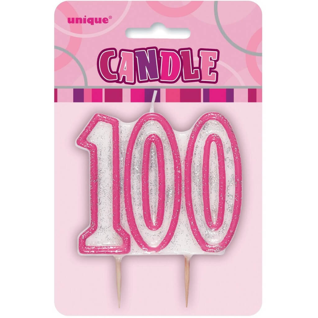 Glitz Pink Numeral Birthday Candle - Age 100 100th birthday party cake decorations