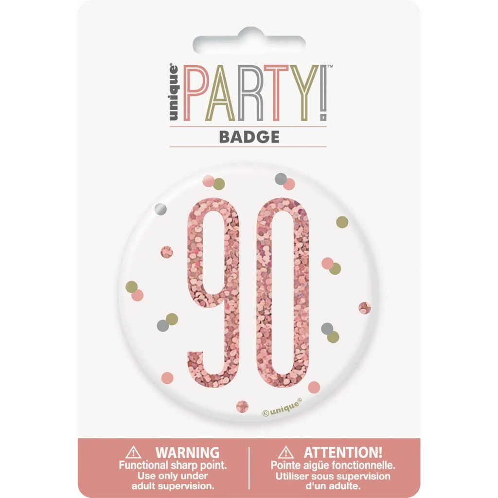 Glitz Rose Gold Age 80 Badge 7.6cm - Birthday Outfit Accessory