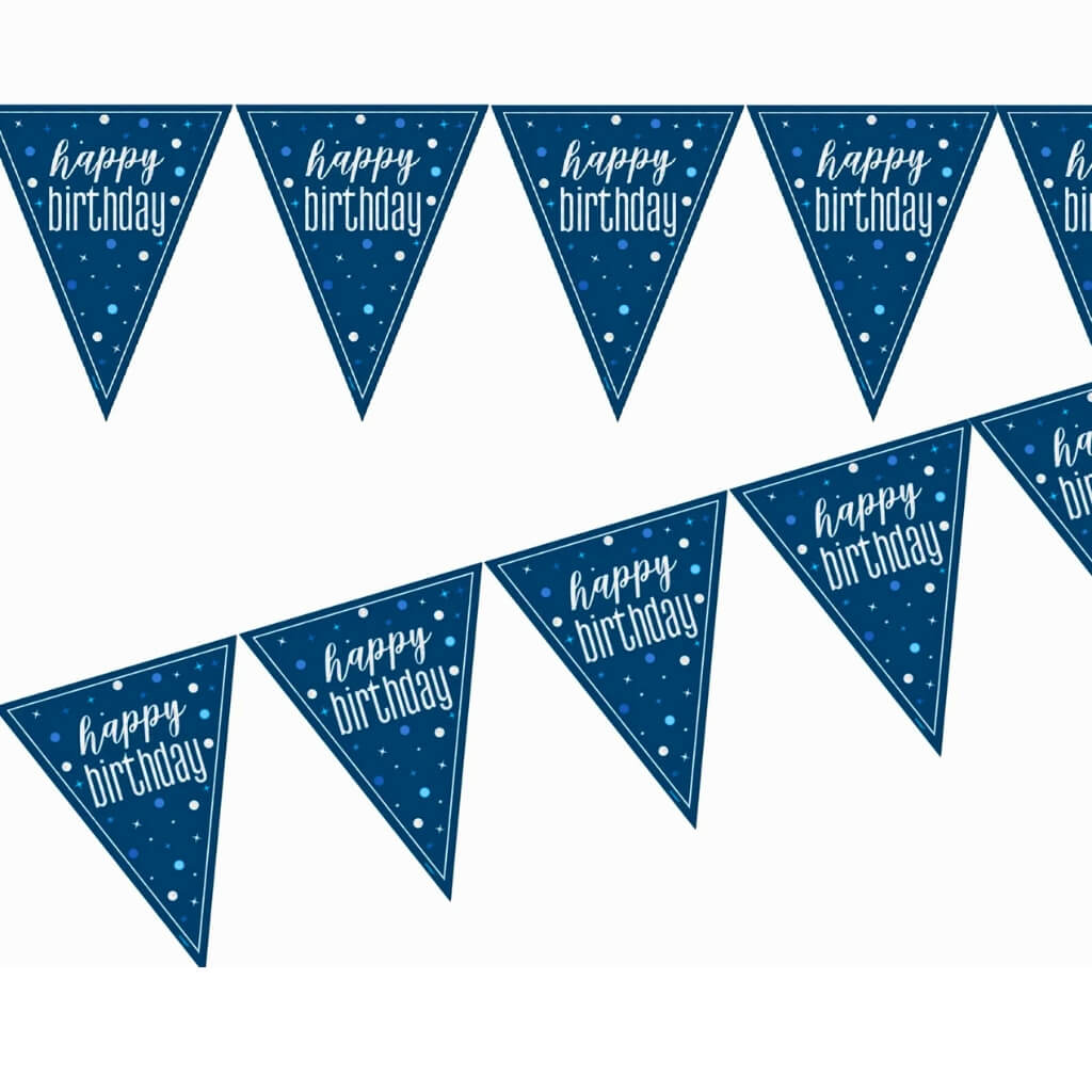 Glitz Blue Happy Birthday Foil Flag Banner 2.74m