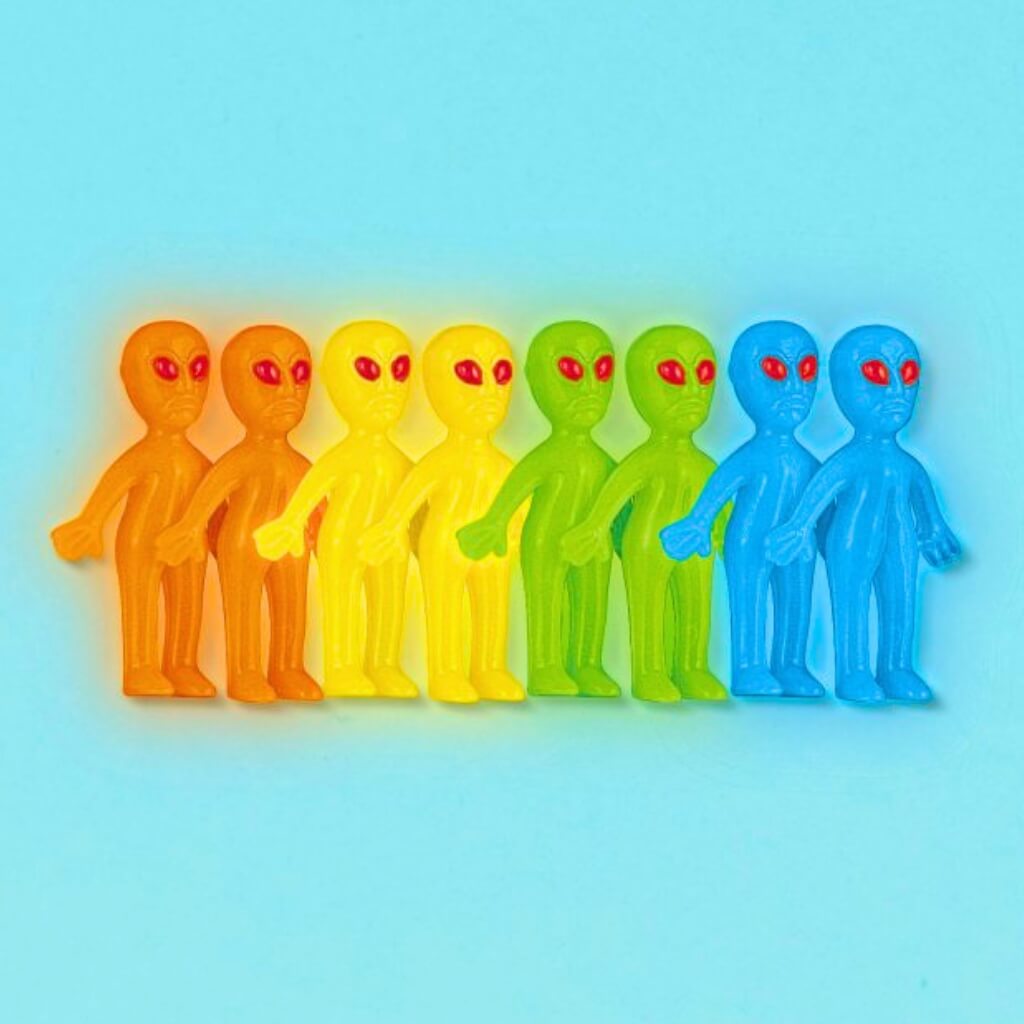 Glow in the dark alien party favours colourful toys