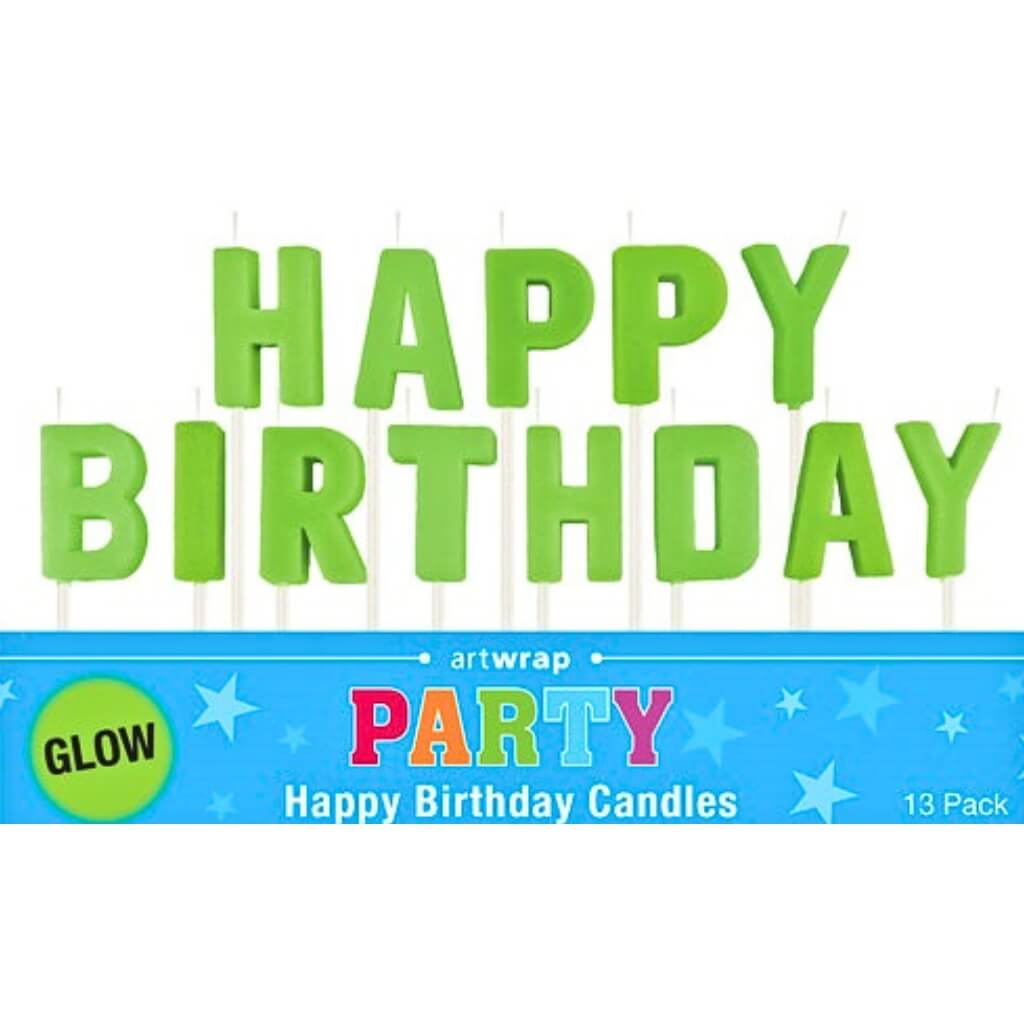 Neon green glow in the dark happy birthday candles