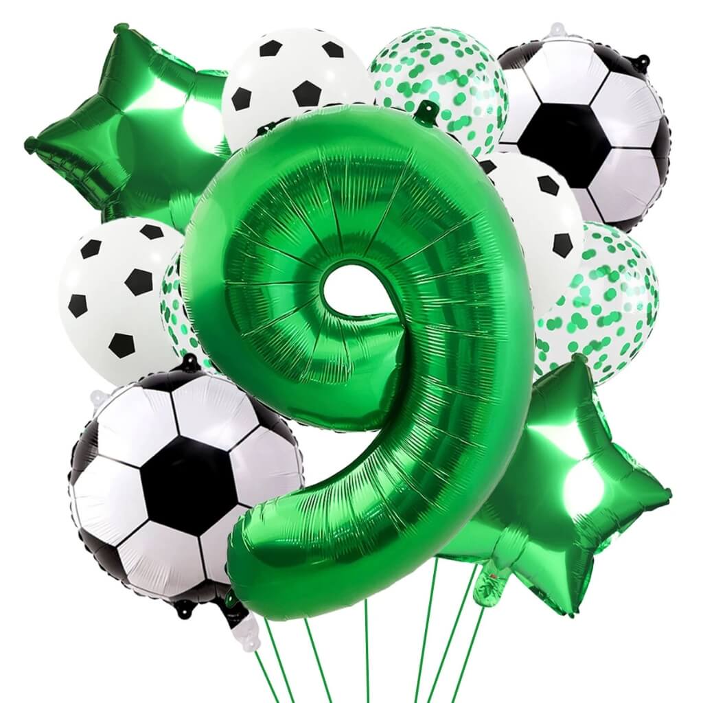World Cup soccer balloon decorations with star and soccer ball foils age 9