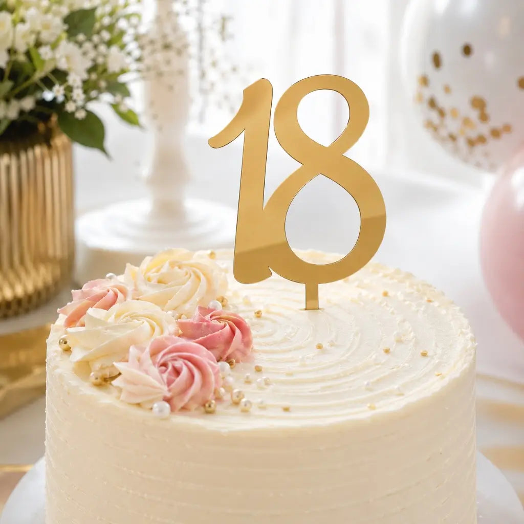 Acrylic Gold Age 18 Birthday Cake Topper
