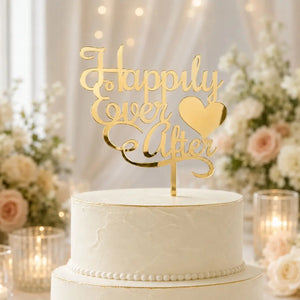 Acrylic Gold 'Happily Ever After' Heart Cake Topper