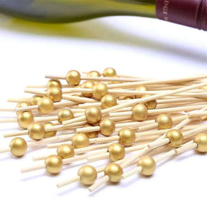 Gold Bead Wooden Cocktail Decorative Picks 12pk New Year Party Supply