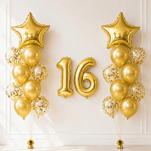 Gold Age 16 Birthday Balloon Bundle 24pk