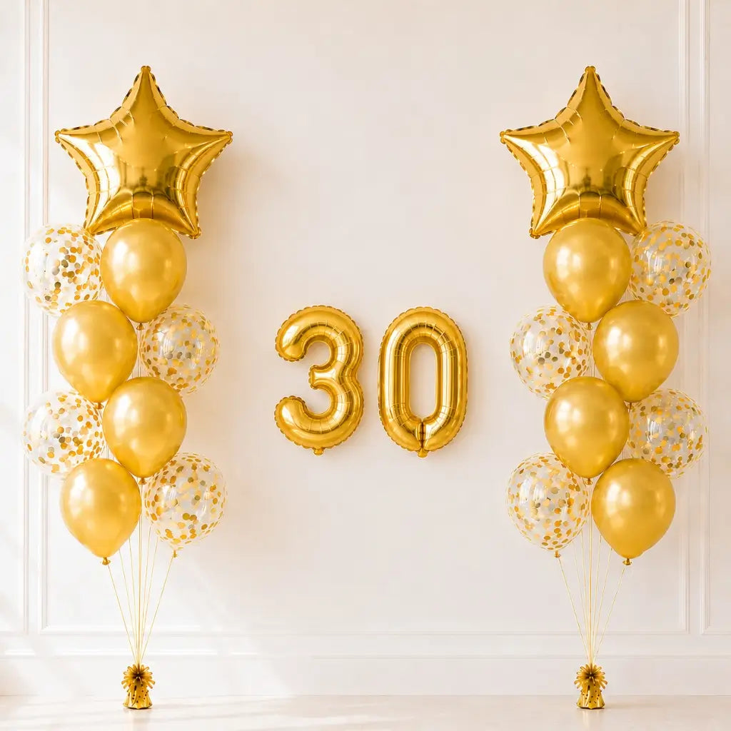 Gold Age 30 Birthday Balloon Bundle 24pk