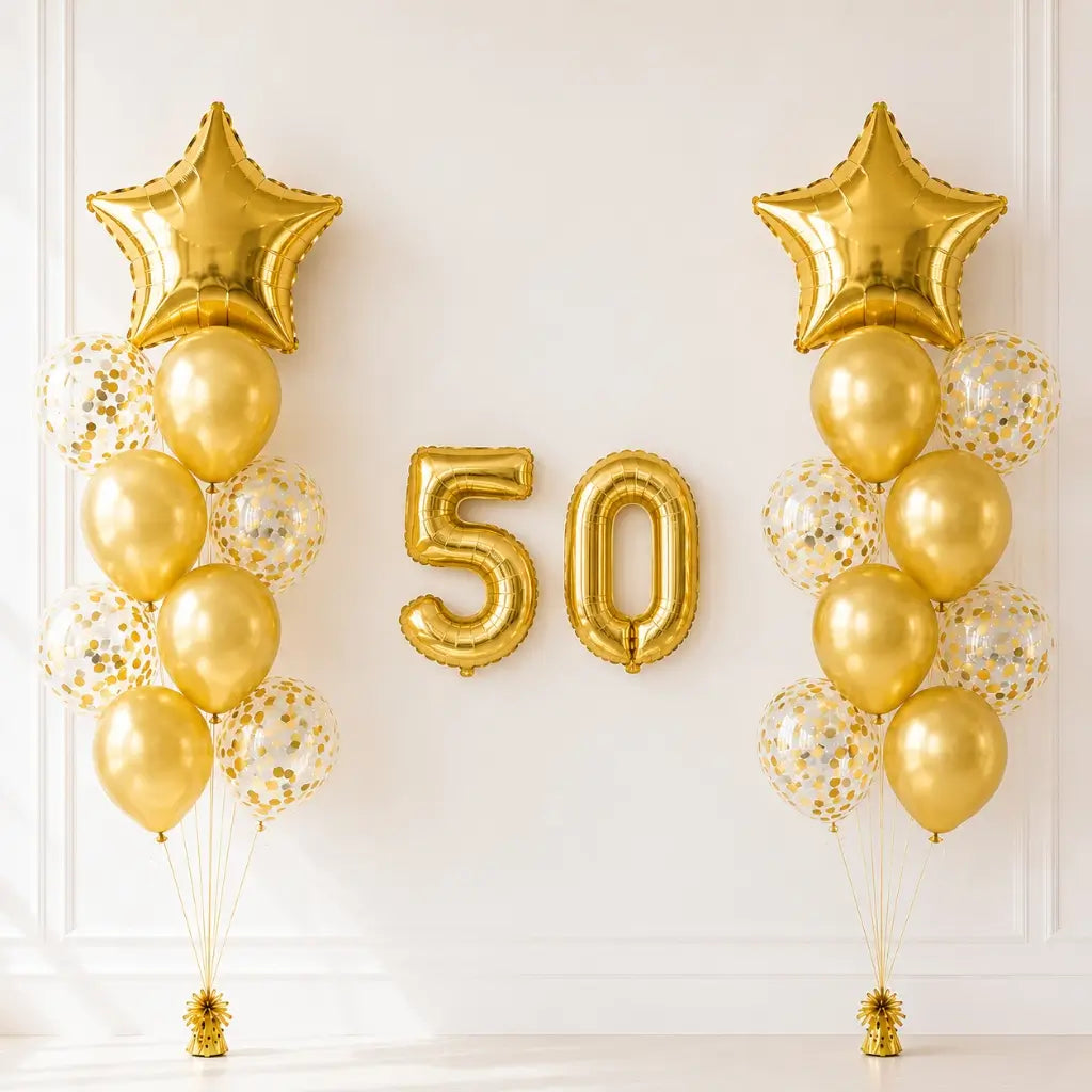 Gold Birthday Age 50 Foil Balloon Bouquet