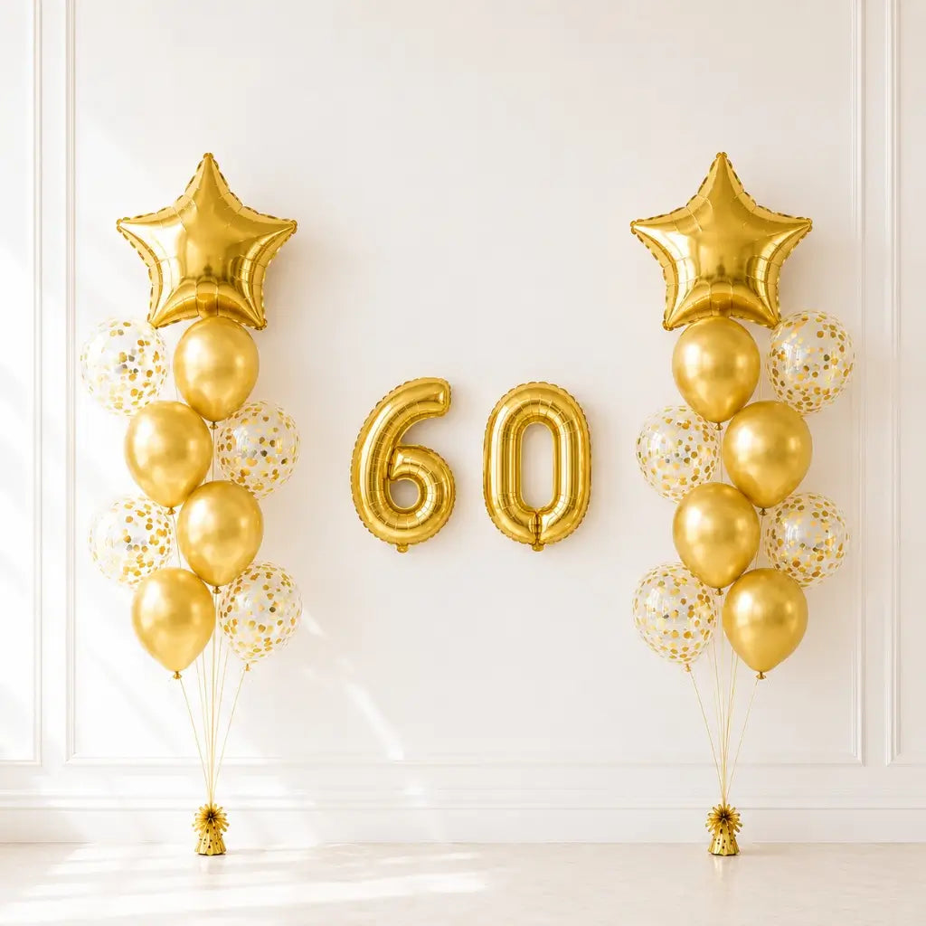 Gold Age 60 Birthday Balloon Bundle 24pk