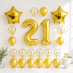 Gold Age 21 Birthday Balloon Bundle 24pk
